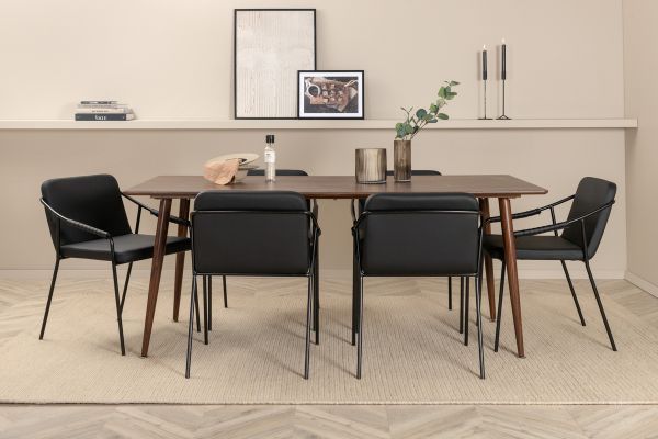 Imagine Polar Dining Table 180 cm - Walnut top - Walnut Legs +Tvist Chair - Black / Black PU _6