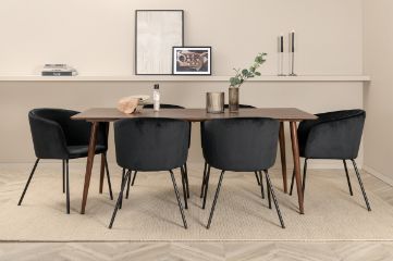 Imagine Masa de dining Polar de 180 cm - Blat de nuc - Picioare de nuc + Scaun Berit - Negru / Catifea neagra _6