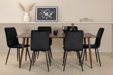 Imagine Masa de dining Polar 180 cm - Blat de nuc - Picioare de nuc + Scaun Windu Lyx - Negru / Catifea neagra _6