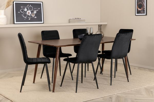 Imagine Masa de dining Polar 180 cm - Blat de nuc - Picioare de nuc + Scaun Windu Lyx - Negru / Catifea neagra _6