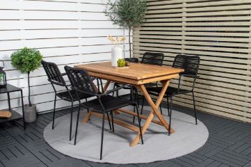 Imagine Masă de dining Kenya 120*70*H75 - Teak + Scaun Lindos - Aluminiu negru / Sârmă neagră_4