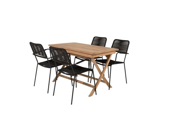 Imagine Masă de dining Kenya 120*70*H75 - Teak + Scaun Lindos - Aluminiu negru / Sârmă neagră_4