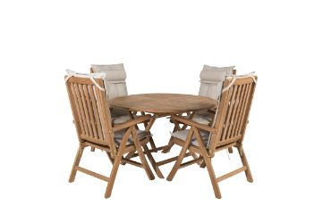 Imagine Masa de dining rotunda Kenya ø120cm - Teak + 4 scaune pliabile cu 5 poziții - Teak