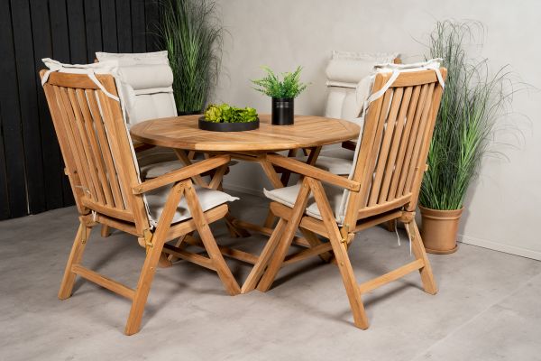 Imagine Masa de dining rotunda Kenya ø120cm - Teak + 4 scaune pliabile cu 5 poziții - Teak