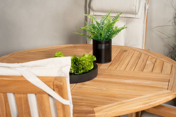 Imagine Masa de dining rotunda Kenya ø120cm - Teak + 4 scaune pliabile cu 5 poziții - Teak