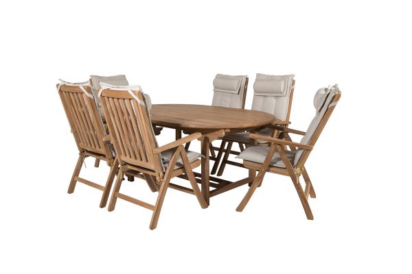 Imagine Masa de dining ovală Kenya 180/240*120*H75 - Teak + 6 scaune pliante în 5 poziții Kenya - Teak