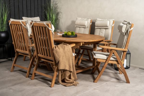 Imagine Masa de dining ovală Kenya 180/240*120*H75 - Teak + 6 scaune pliante în 5 poziții Kenya - Teak