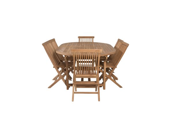 Imagine Masa de dining ovala Kenya 180/240*120*H75 - Teak + Scaun pliant Kenya fara brate - Teak_6