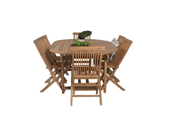 Imagine Masa de dining ovala Kenya 180/240*120*H75 - Teak + Scaun pliant Kenya fara brate - Teak_6