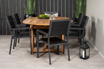 Imagine Masa de dining ovala Kenya 180/240*120*H75 - Teak + Scaun Levels (stivuibil) - Aluminiu Negru / Aintwood Negru_6