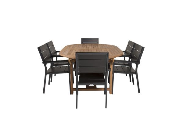 Imagine Masa de dining ovala Kenya 180/240*120*H75 - Teak + Scaun Levels (stivuibil) - Aluminiu Negru / Aintwood Negru_6