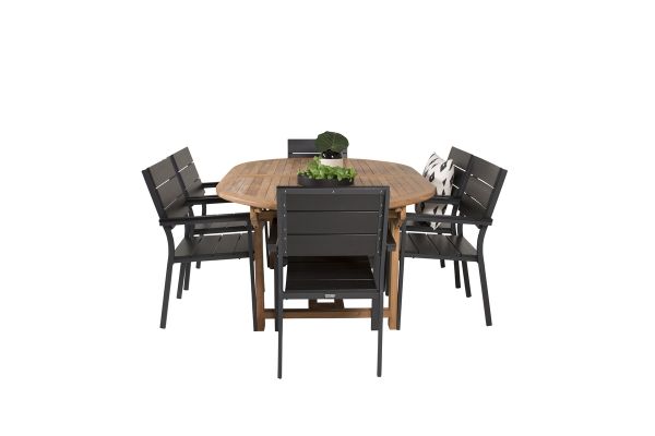 Imagine Masa de dining ovala Kenya 180/240*120*H75 - Teak + Scaun Levels (stivuibil) - Aluminiu Negru / Aintwood Negru_6