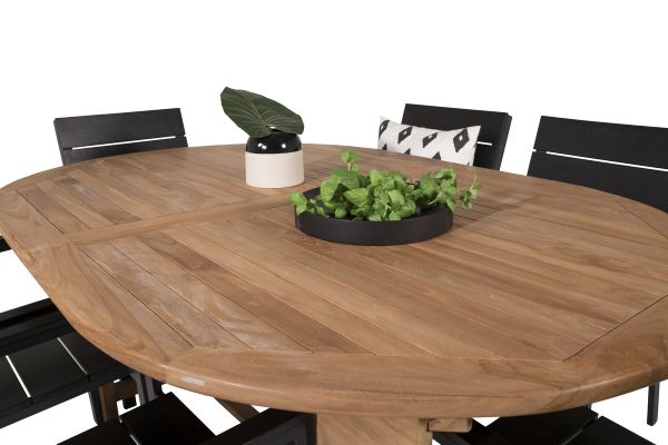 Imagine Masa de dining ovala Kenya 180/240*120*H75 - Teak + Scaun Levels (stivuibil) - Aluminiu Negru / Aintwood Negru_6