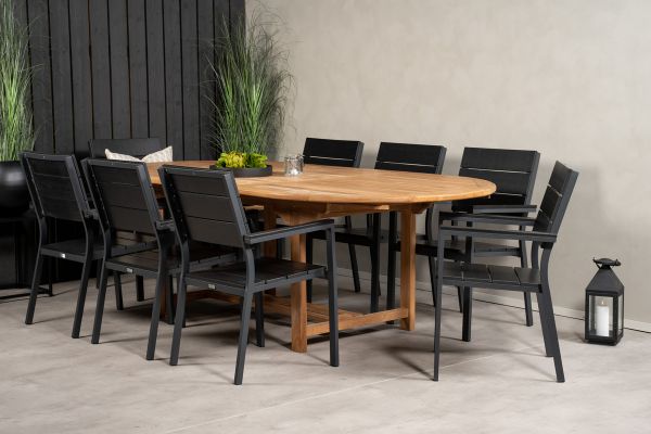 Imagine Masa de dining ovala Kenya 180/240*120*H75 - Teak - Inlocuieste 9525-444 + Scaun Levels (stivuibil) - Aluminiu negru / Aintwood negru _8