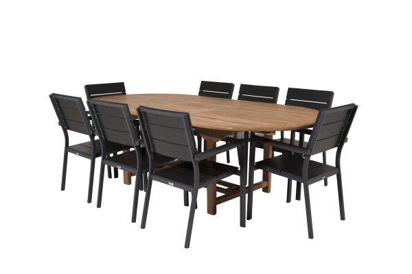 Imagine Masa de dining ovala Kenya 180/240*120*H75 - Teak - Inlocuieste 9525-444 + Scaun Levels (stivuibil) - Aluminiu negru / Aintwood negru _8