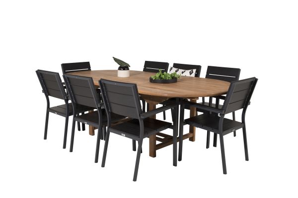 Imagine Masa de dining ovala Kenya 180/240*120*H75 - Teak - Inlocuieste 9525-444 + Scaun Levels (stivuibil) - Aluminiu negru / Aintwood negru _8