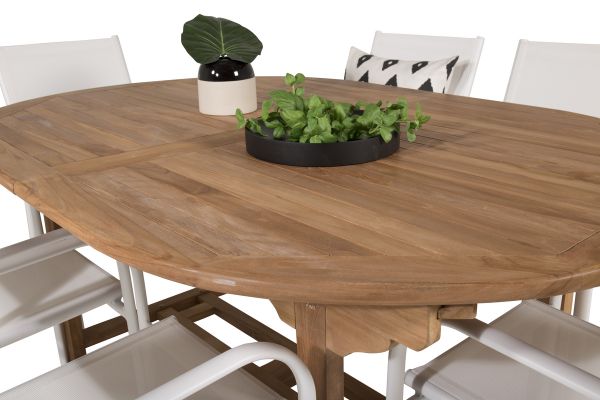 Imagine Masa de dining ovală Kenya 180/240*120*H75 -Teak - Înlocuiește 9525-444 + Scaun cu brațe Santorini (Empilabil) - Aluminiu alb / Textilene alb _6