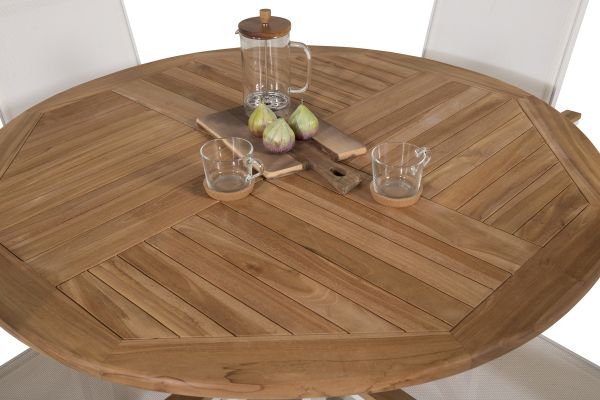 Imagine Masa de dining rotunda Kenya ø120cm - Teak+Scaun Texas - Alb/Teak_4