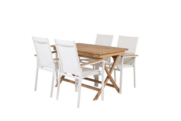 Imagine Masă de dining Kenya 120*70*H75 - Teak și patru scaune Texas - Alb/Teak