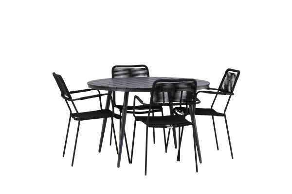 Imagine Masa de dining Break - Rotunda - Negru / Negru - Alu / Aintwood - 120ø _1+ Scaun Lindos - Negru Alu / Sfoara Neagră _4