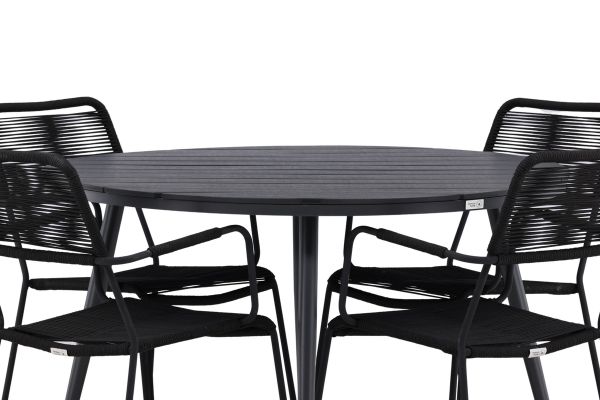 Imagine Masa de dining Break - Rotunda - Negru / Negru - Alu / Aintwood - 120ø _1+ Scaun Lindos - Negru Alu / Sfoara Neagră _4