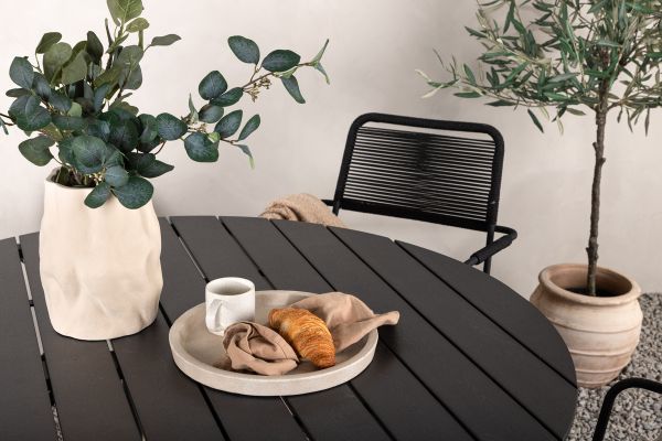 Imagine Masa de dining Break - Rotunda - Negru / Negru - Alu / Aintwood - 120ø _1+ Scaun Lindos - Negru Alu / Sfoara Neagră _4