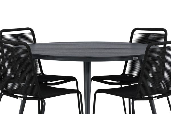 Imagine Masa de dining Break - Rotunda - Negru / Negru - Alu / Aintwood - 120ø _1+ scaun stivuitor Lindos - Alu negru / Cablu negru _4