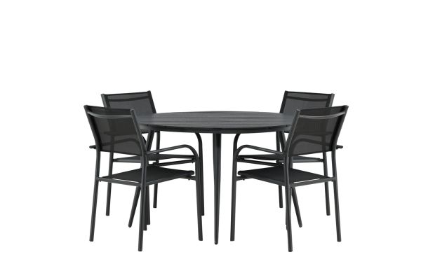 Imagine Masa de dining rotunda Break - Negru / Negru - Alu / Aintwood - 120ø _1+ Scaun Santorini cu Brate (Empilabil) - Alu Negru / Textilene Negru _4