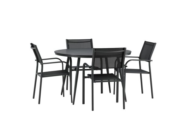 Imagine Masa de dining rotunda Break - Negru / Negru - Alu / Aintwood - 120ø _1+ Scaun Santorini cu Brate (Empilabil) - Alu Negru / Textilene Negru _4