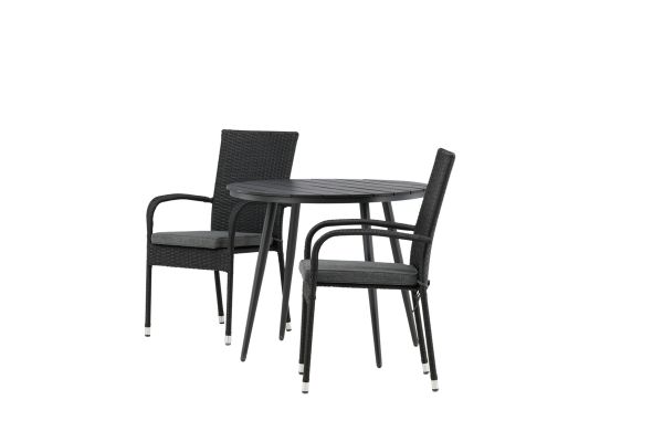 Imagine Masa de dining rotunda neagra Break / Negru - Aluminiu / Aintwood - 90° _1+ Scaun Anna - Negru _2