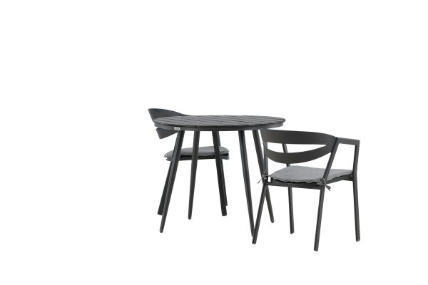 Imagine Masa rotundă pentru dining - Negru / Negru - Aluminiu / Aintwood - 90ø _1+ Scaun de dining cu șliț - Negru / Gri - Aluminiu - _2