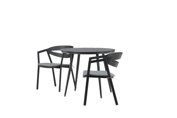 Imagine Masa rotundă pentru dining - Negru / Negru - Aluminiu / Aintwood - 90ø _1+ Scaun de dining cu șliț - Negru / Gri - Aluminiu - _2