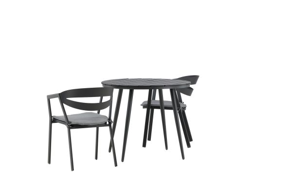 Imagine Masa rotundă pentru dining - Negru / Negru - Aluminiu / Aintwood - 90ø _1+ Scaun de dining cu șliț - Negru / Gri - Aluminiu - _2