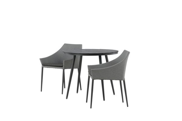 Imagine Masa de Dining Rounda- Neagra / Neagra - Alu / Aintwood - 90ø _1+ Scaun de Dining Spoga- Negru / Gri - - _2