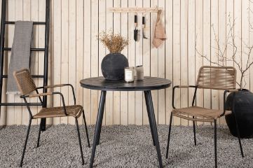 Imagine Masa de Dining rotundă - Negru / Negru - Aluminiu / Aintwood - 90ø _1+ Scaun Lindos - Negru Alu / Latte Rope _2