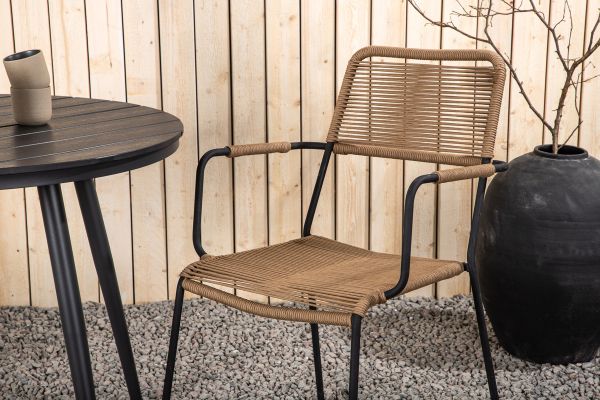 Imagine Masa de Dining rotundă - Negru / Negru - Aluminiu / Aintwood - 90ø _1+ Scaun Lindos - Negru Alu / Latte Rope _2