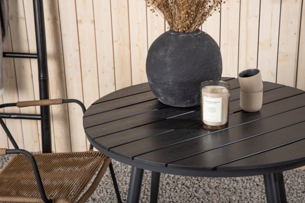 Imagine Masa de Dining rotundă - Negru / Negru - Aluminiu / Aintwood - 90ø _1+ Scaun Lindos - Negru Alu / Latte Rope _2