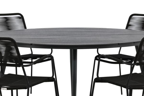 Imagine Masa de dining Break - Rotunda - Negru/Negru - Aluminiu/Aintwood - 150ø_1+ Scaun Lindos Armchair - Negru Alu/Negru Cord - 6