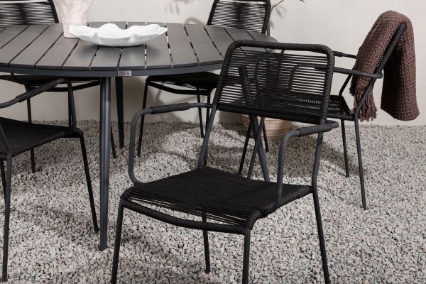 Imagine Masa de dining Break - Rotunda - Negru/Negru - Aluminiu/Aintwood - 150ø_1+ Scaun Lindos Armchair - Negru Alu/Negru Cord - 6