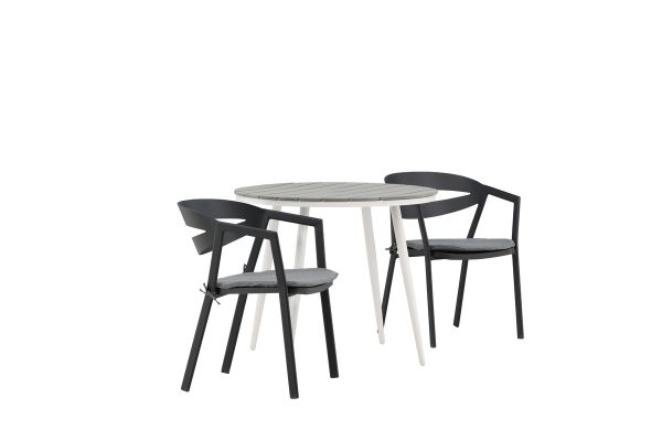 Imagine Masa de dining rotunda alba / gri - Aluminiu / Aintwood - 90ø _1+ Scaun de dining cu perna inclusa - Negru / Gri - Aluminiu - _2