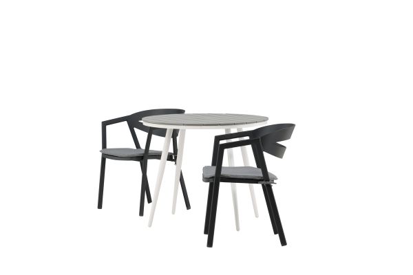 Imagine Masa de dining rotunda alba / gri - Aluminiu / Aintwood - 90ø _1+ Scaun de dining cu perna inclusa - Negru / Gri - Aluminiu - _2