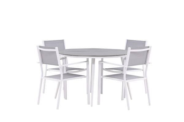 Imagine Break - Dining Table Round- White / Grey - Alu / Aintwood - 120ø _1+ Copacabana Stacking Chair - White/Grey _4