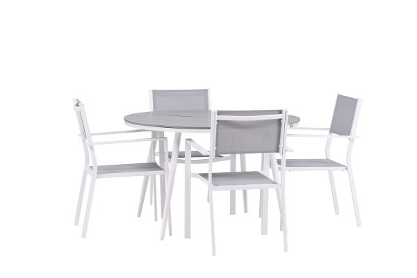 Imagine Break - Dining Table Round- White / Grey - Alu / Aintwood - 120ø _1+ Copacabana Stacking Chair - White/Grey _4