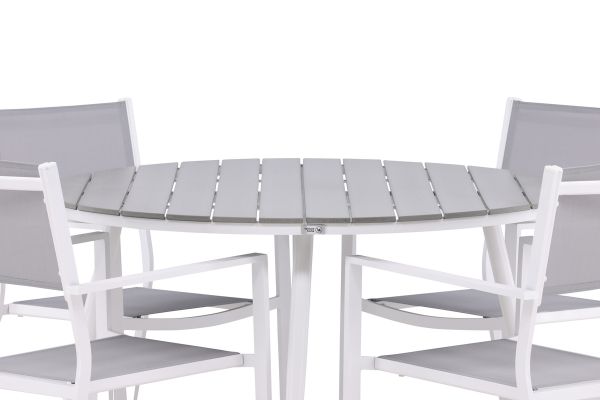 Imagine Break - Dining Table Round- White / Grey - Alu / Aintwood - 120ø _1+ Copacabana Stacking Chair - White/Grey _4