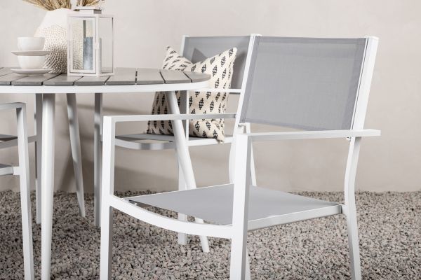 Imagine Break - Dining Table Round- White / Grey - Alu / Aintwood - 120ø _1+ Copacabana Stacking Chair - White/Grey _4