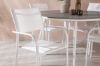 Imagine Masa de dining rotunda Break - Albă / Gri - Aluminiu / Aintwood - 120ø + Scaun cu brațe Santorini (Superposable) - Aluminiu alb / Textilenă albă - 4