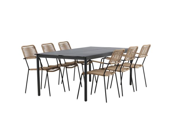 Imagine Modena - Dining Table- Black - Aluminium - 200*100cm +Lindos - Armchair - Black Alu / Latte Rope _6