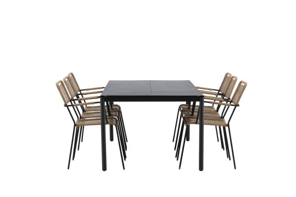 Imagine Modena - Dining Table- Black - Aluminium - 200*100cm +Lindos - Armchair - Black Alu / Latte Rope _6