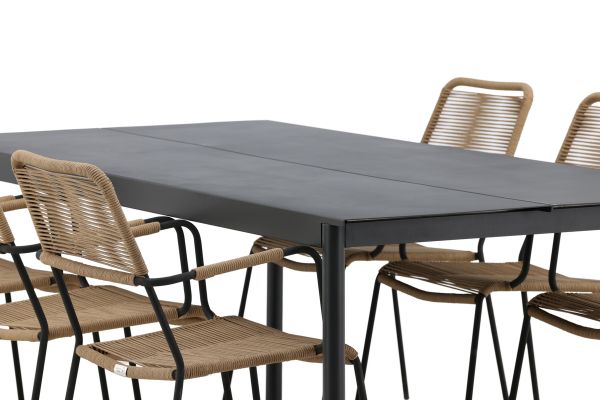 Imagine Modena - Dining Table- Black - Aluminium - 200*100cm +Lindos - Armchair - Black Alu / Latte Rope _6