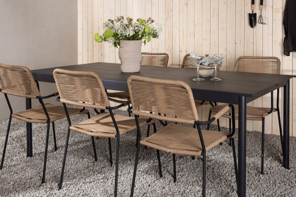 Imagine Modena - Dining Table- Black - Aluminium - 200*100cm +Lindos - Armchair - Black Alu / Latte Rope _6